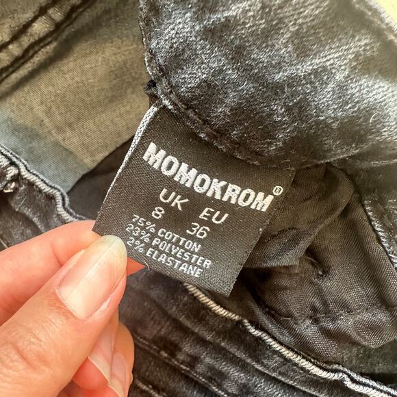 Dolls Kill Momokrom Shadow Caster black asymmetric high waisted denim skirt US 4 - Picture 3 of 4